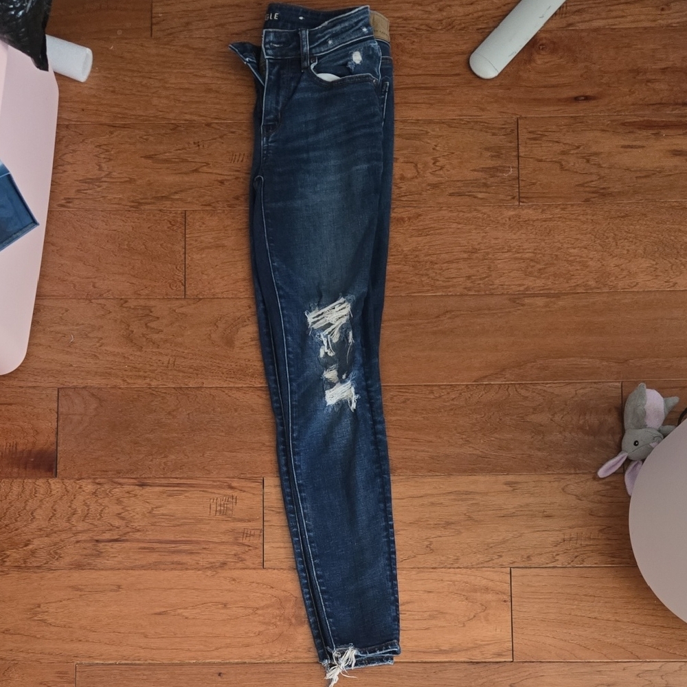 American Eagle Outfitters Dark Blue Distressed Skinny Jeans